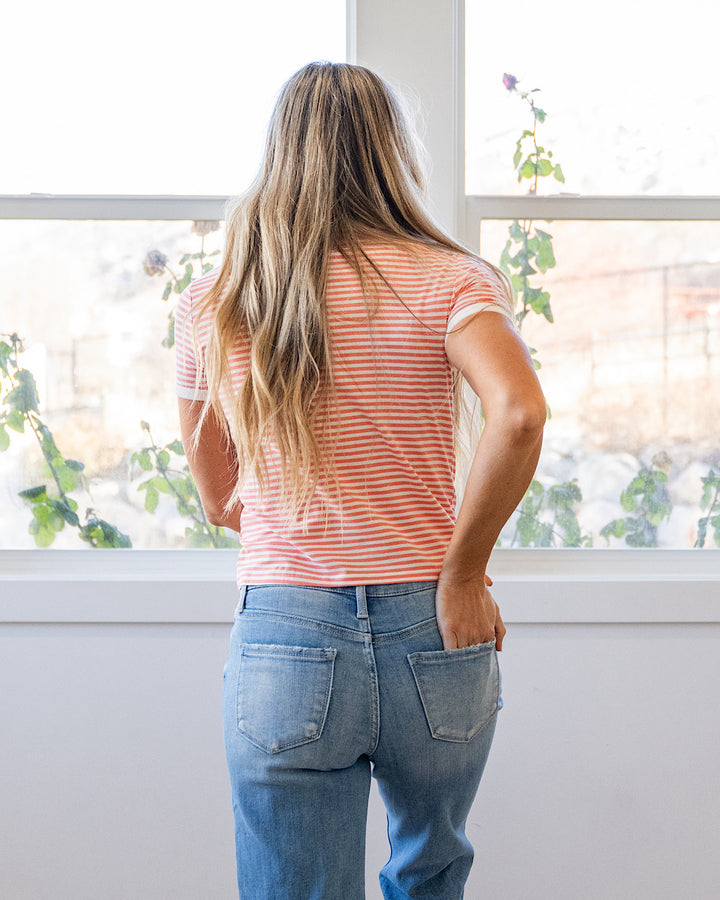 Sammy Striped Short Sleeve Top - Coral Zenana