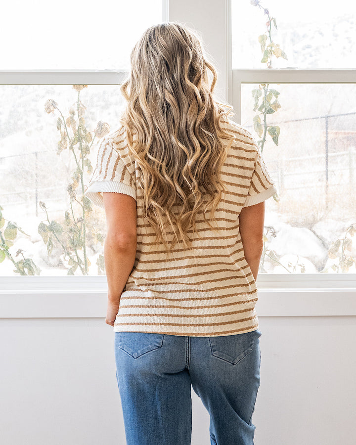 NEW! Devri Textured Striped Top - Mocha