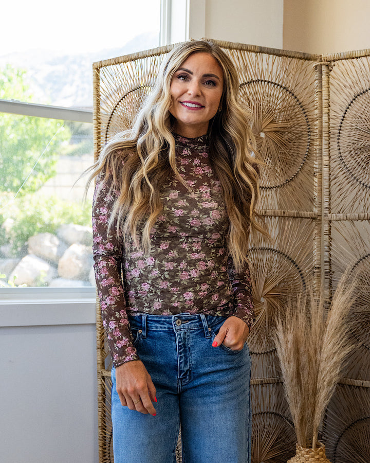 Gemma Long Sleeve Lace Top - Color Options Available! Very J Chocolate Floral