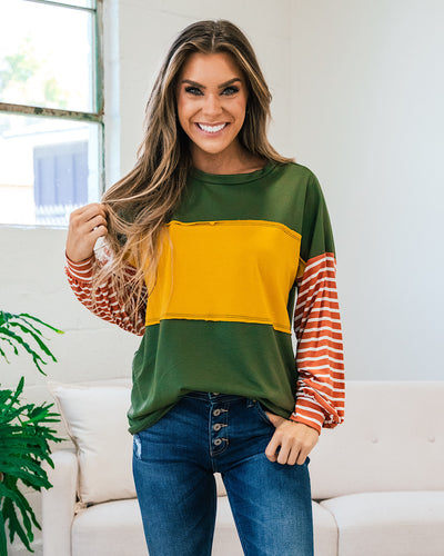 Blakely Color Block Top - Olive, Rust and Mustard FINAL SALE  Lovely Melody   