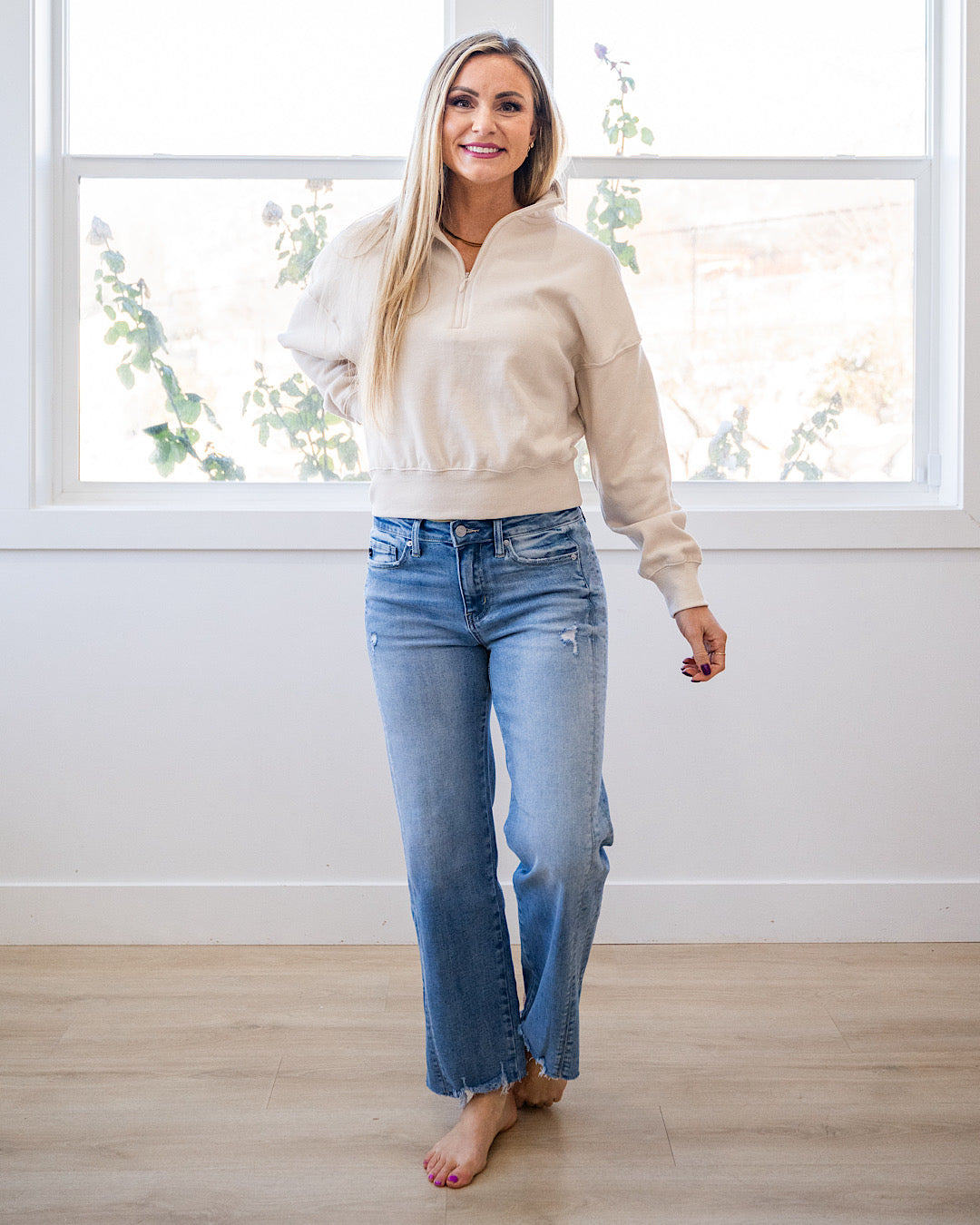 Dakota Half Zip Pullover - Beige Reflex