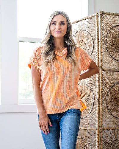 Hendrix Corded V Neck Top - Sunkist  7th Ray   