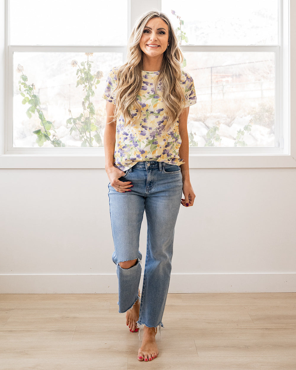 NEW! Danielle Floral Knit Top - Yellow & Lavender Staccato