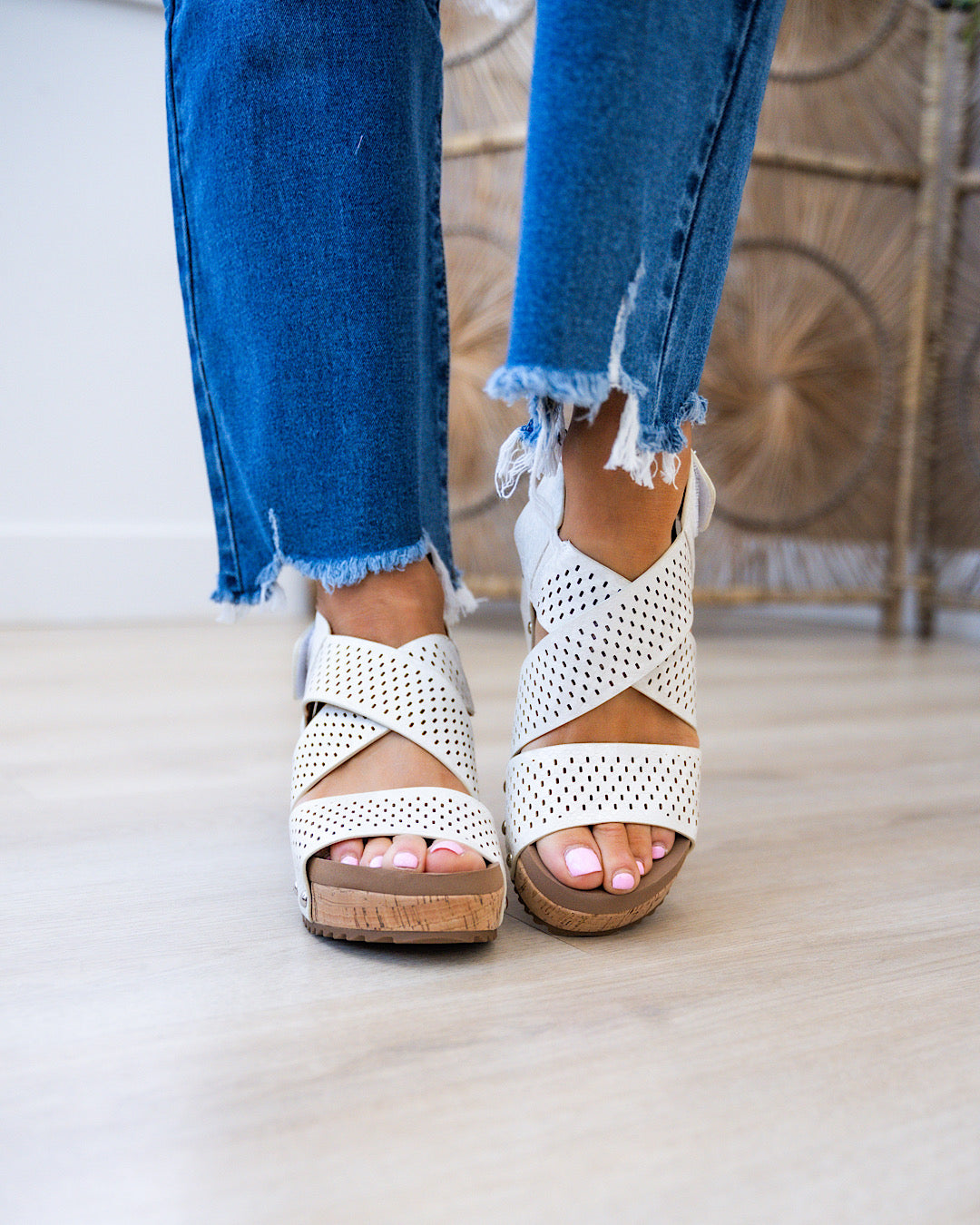 NEW! Corkys Guilty Pleasure Wedge Sandals - Ivory Snake  Corkys Footwear   