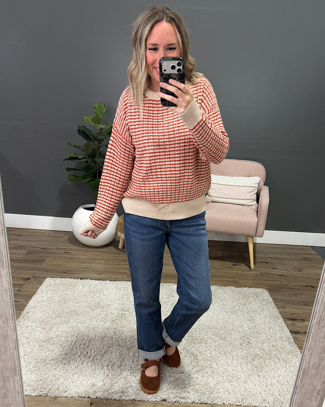 NEW! Marissa Striped Textured Sweater - Rust