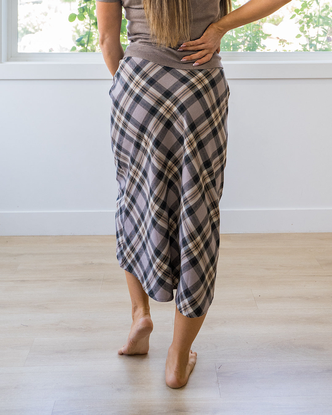 NEW! Jade Plaid A-Line Skirt - Greige Be Cool