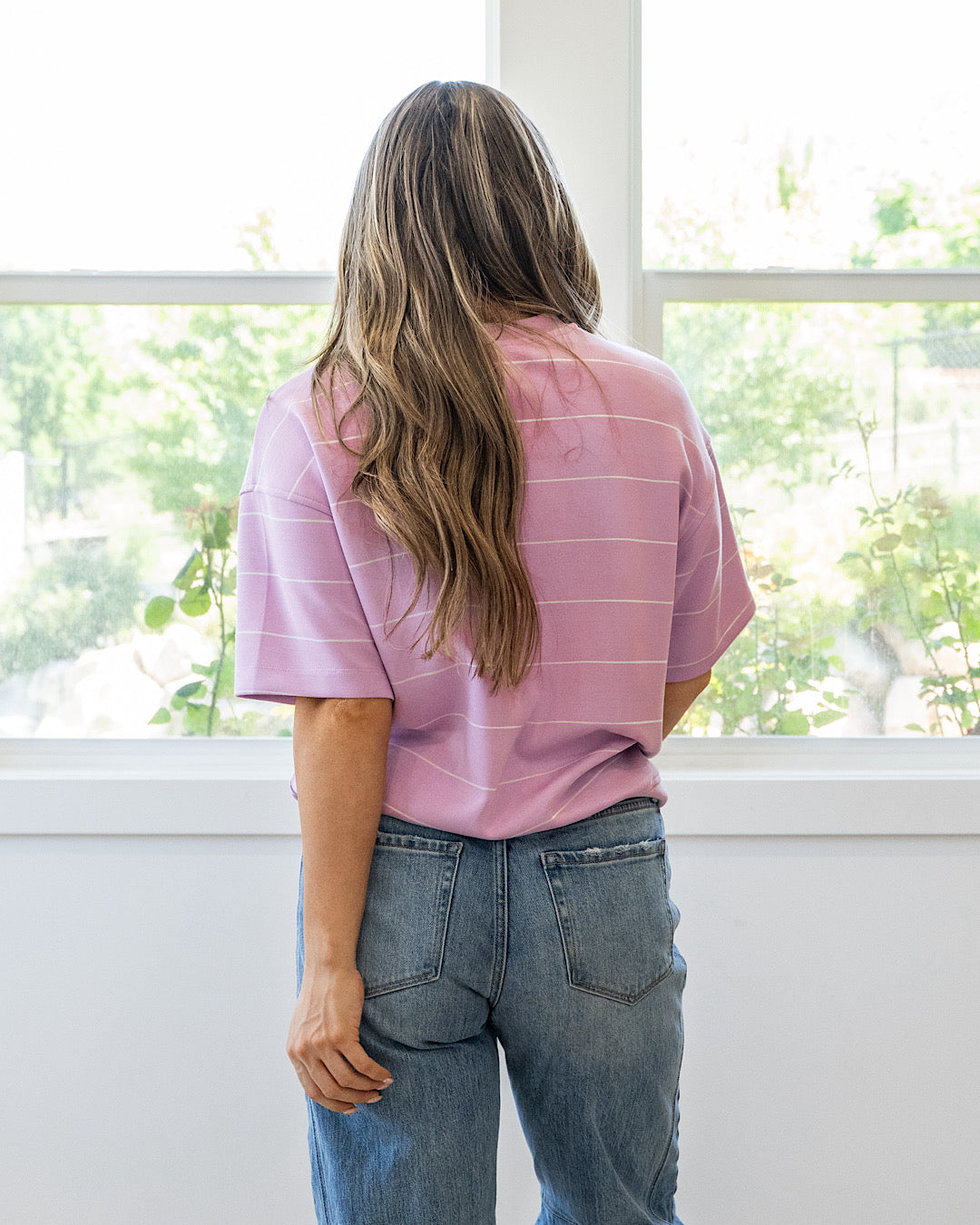 NEW! Macey Scuba Fabric Striped Top - Blossom & Cream