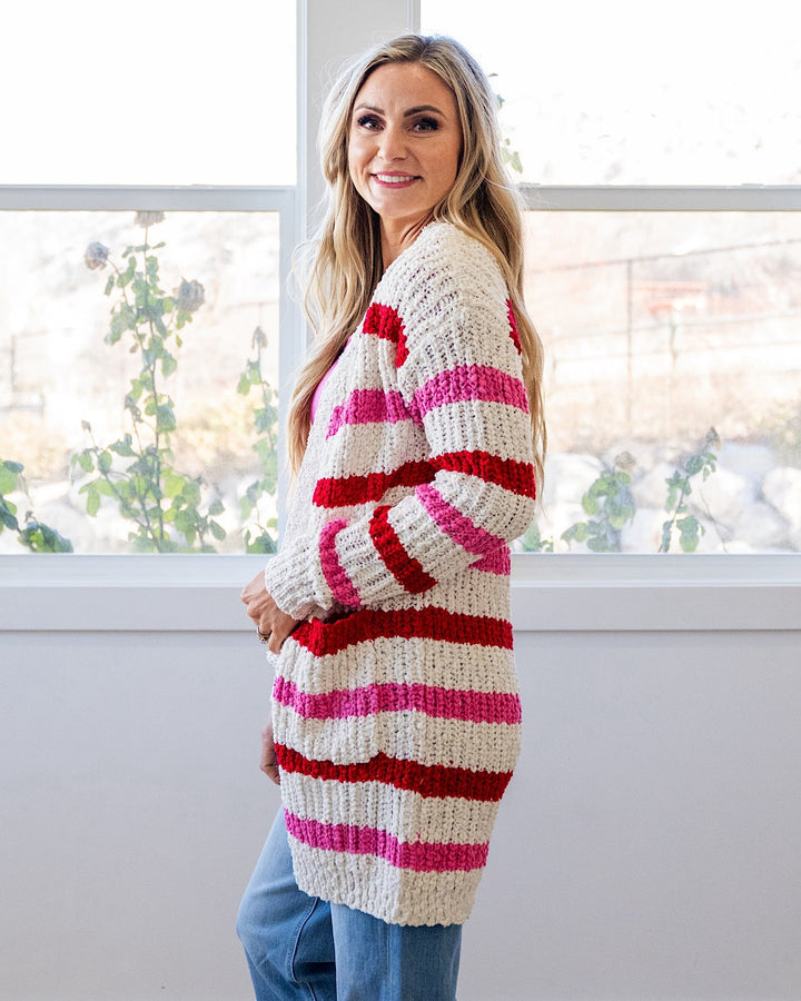 NEW! Valentine's Day Stripe Open Front Cardigan Michelle Mae