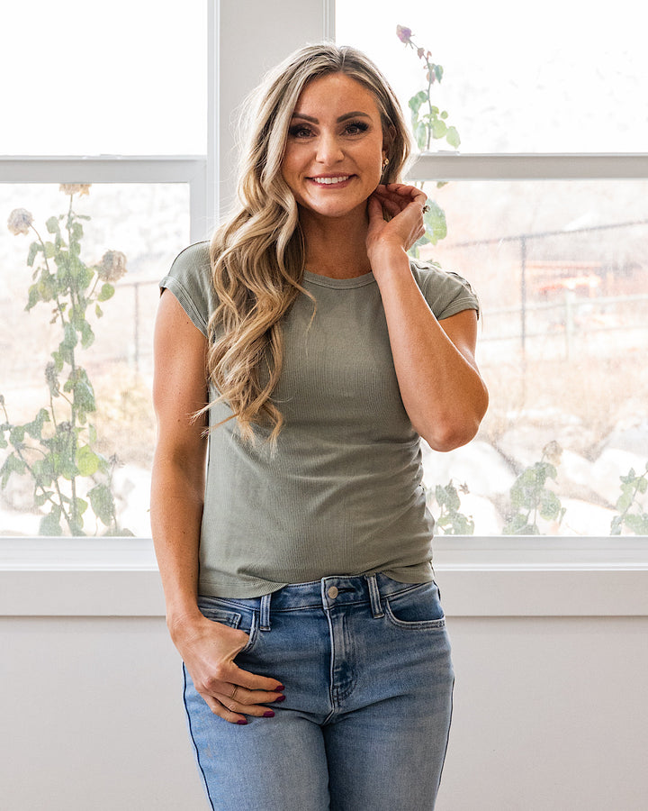 NEW! Piper Cap Sleeve Ribbed Top - Soft Sage Be Cool