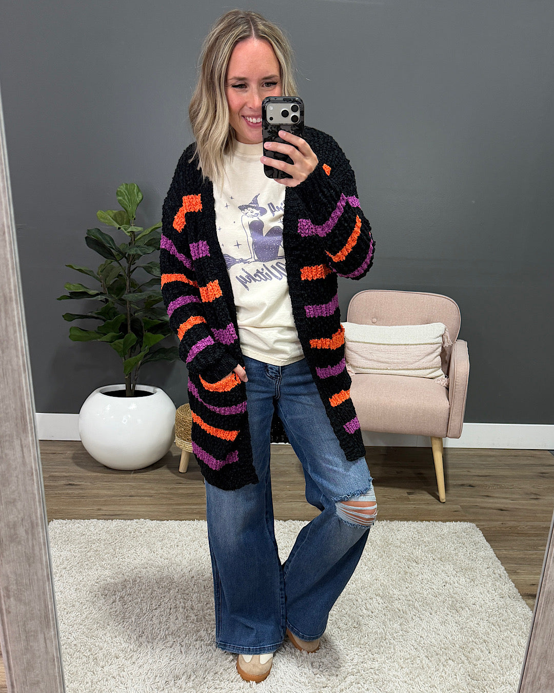 NEW! Halloween Striped Popcorn Cardigan