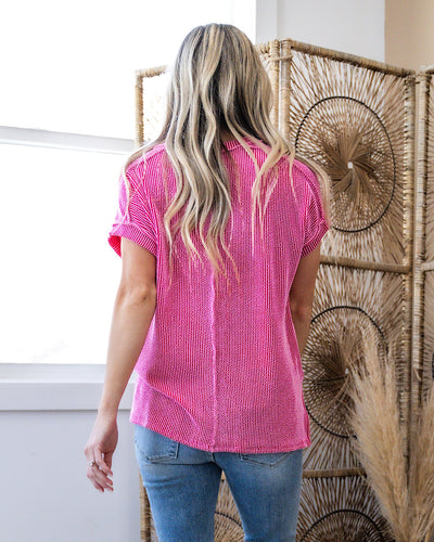 NEW! Hendrix Corded V Neck Top - Candy Pink  7th Ray   