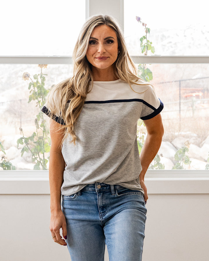 NEW! Marissa Color Block Top - Heather Gray