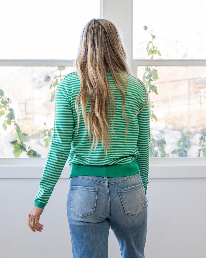 NEW! Lauren Striped Raglan Sweater - Green Staccato
