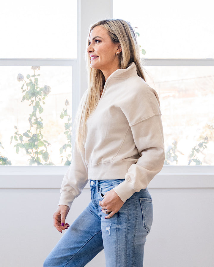 Dakota Half Zip Pullover - Beige Reflex