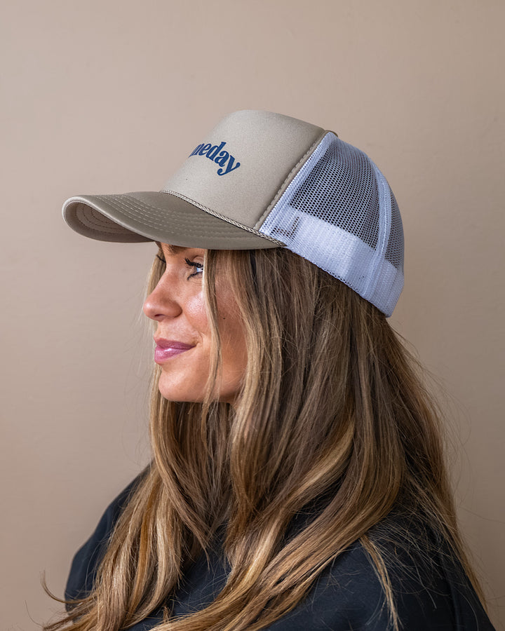 NEW! Game Day Khaki and White Trucker Hat Southern Bliss