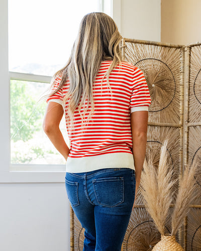 Jillian Striped Short Sleeve Sweater - Pumpkin & Cream  Bibi   