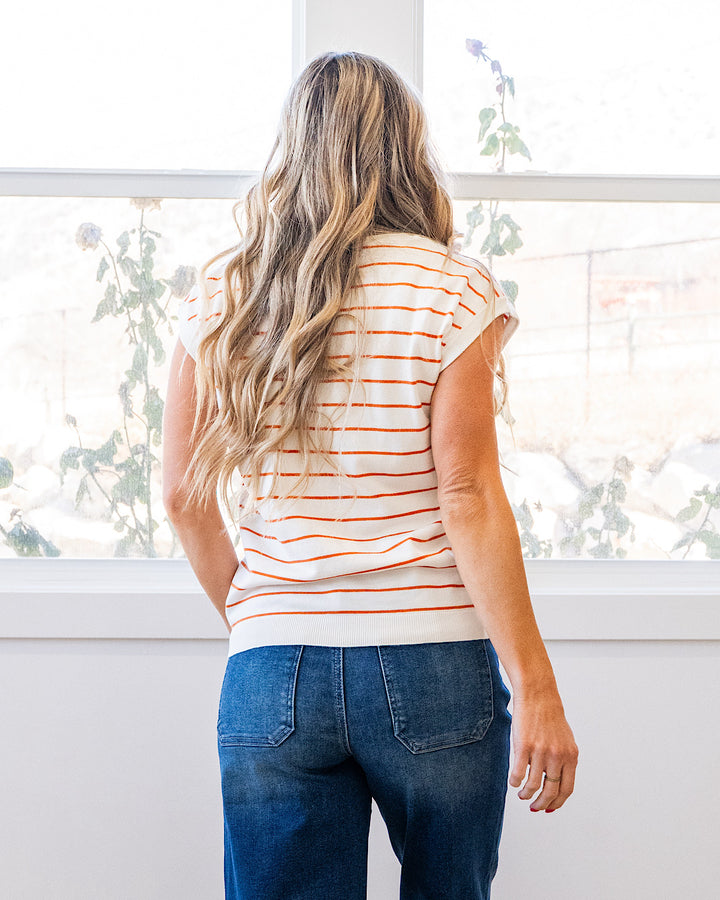 Allie Striped Short Sleeve Sweater - Ivory & Rust Staccato
