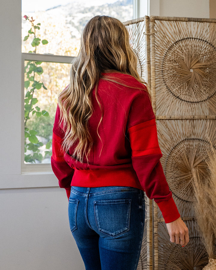 NEW! Mono B Varsity Color Block Fleece Crewneck - Garnet Red Mono B