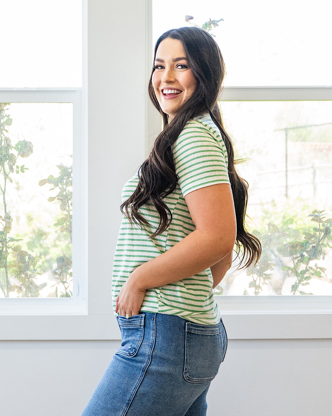 NEW! Erin Striped Slub Knit Top - Green