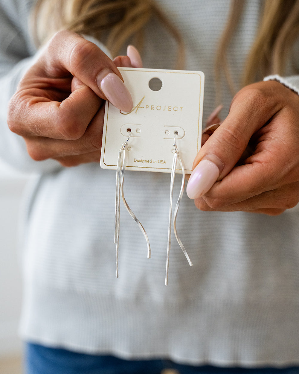 Wavy Bar and Chain Dangle Earrings - Color Options Available! Trendy Wholesale Silver