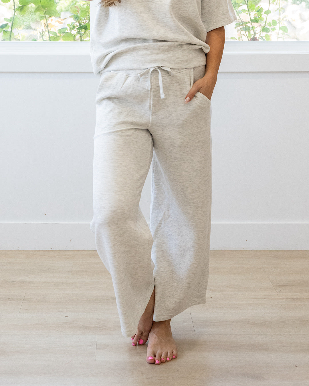NEW! Kendall Scuba Fabric Wide Leg Pants - Light Heather Gray