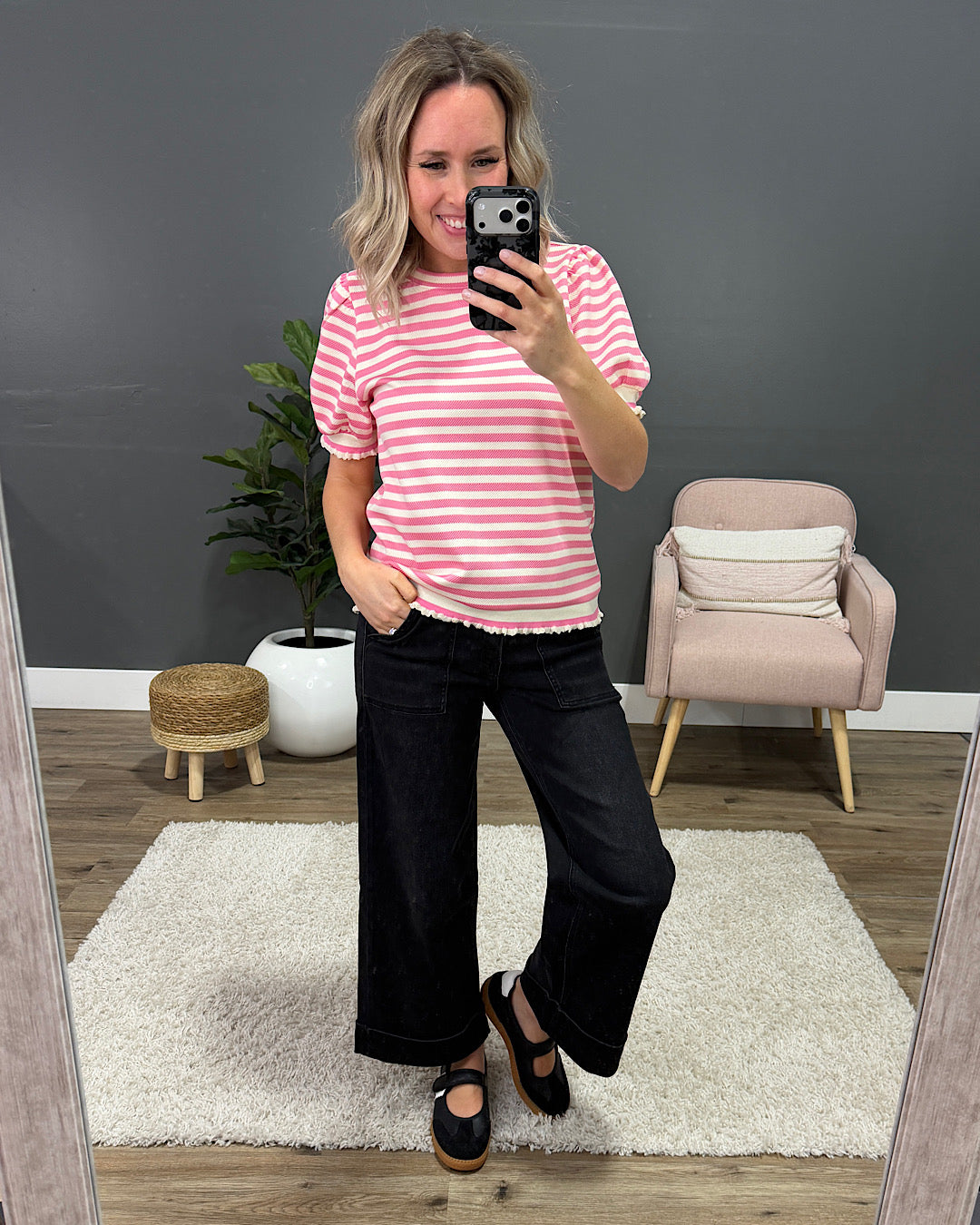 NEW! Esther Ruffle Puff Sleeve Top - Pink