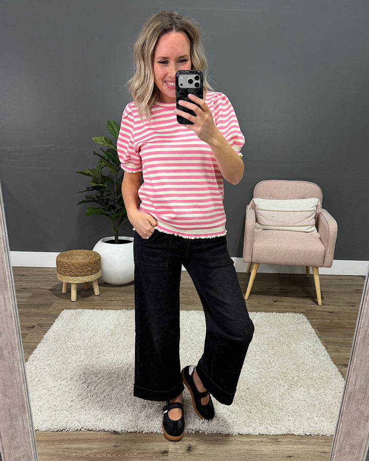 NEW! Esther Ruffle Puff Sleeve Top - Pink