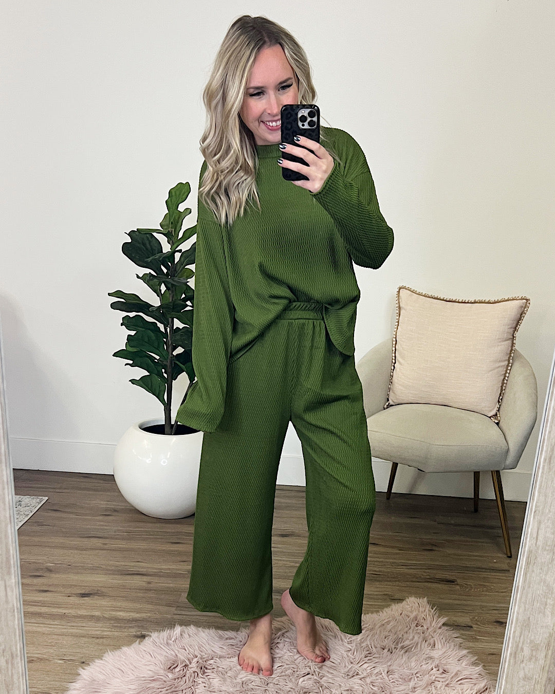 Darci Textured Ribbed Flowy Pants - Pistachio FINAL SALE  Lovely Melody   