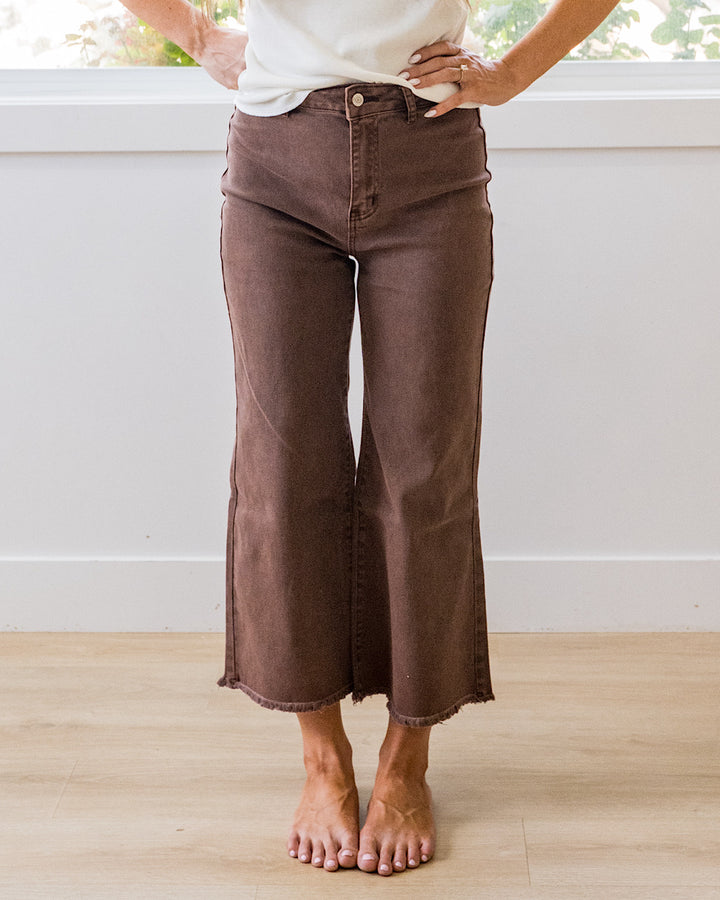 NEW! Mae Wide Leg Cropped Jeans - Brown Zenana