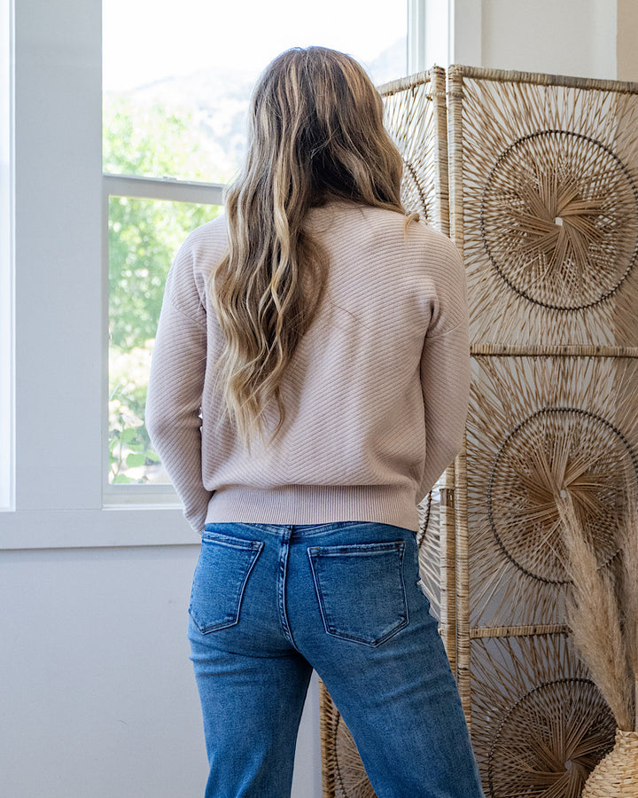 Iris V Pattern Ribbed Knit Sweater - Light Beige Be Cool