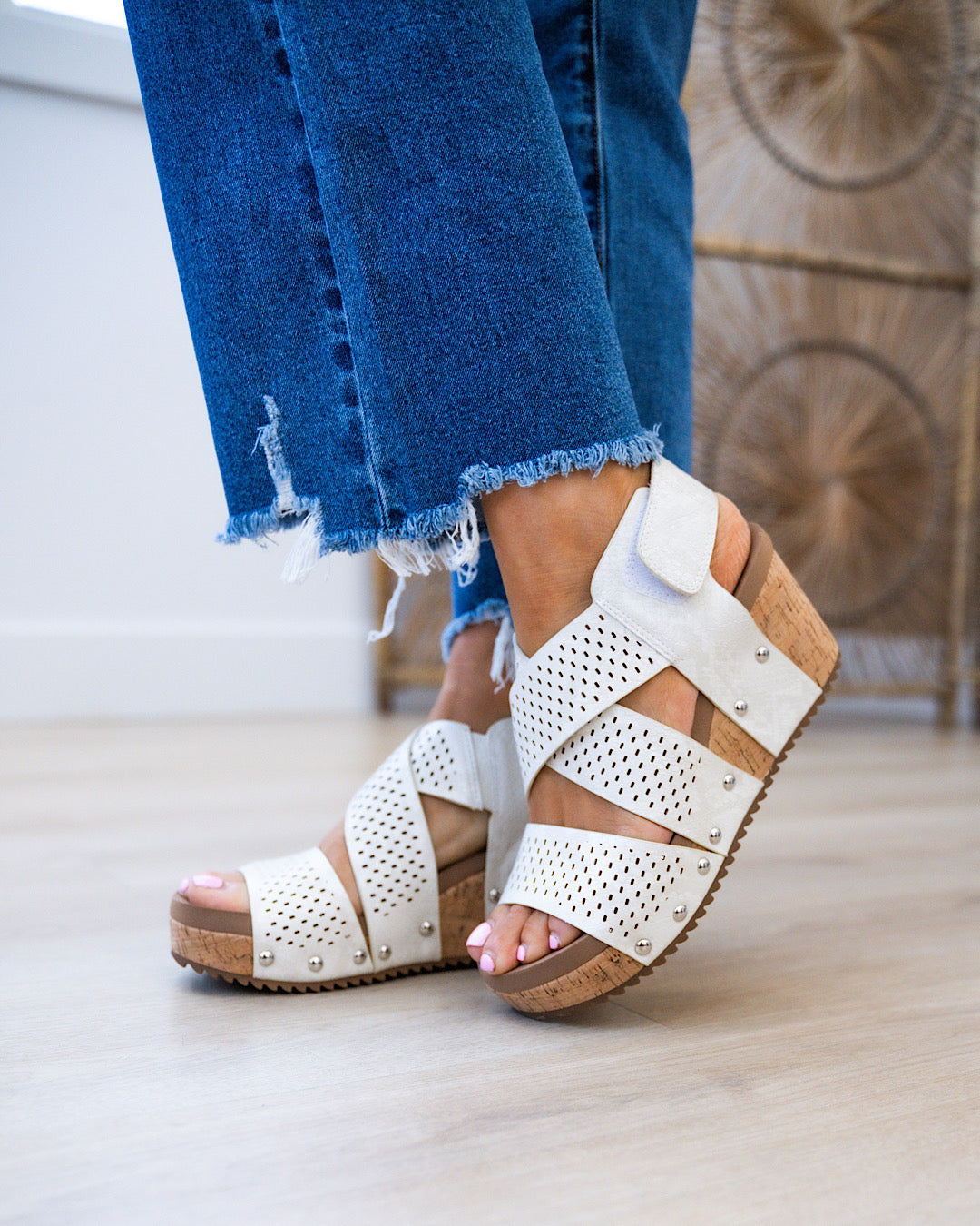 Corkys Guilty Pleasure Wedge Sandals - Ivory Snake FINAL SALE  Corkys Footwear   