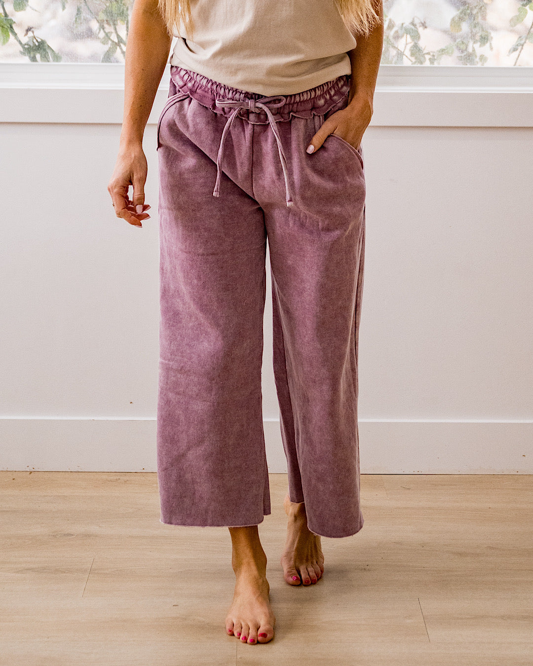 NEW! Cropped Wide Leg Comfy Pants - Light Rose Zenana