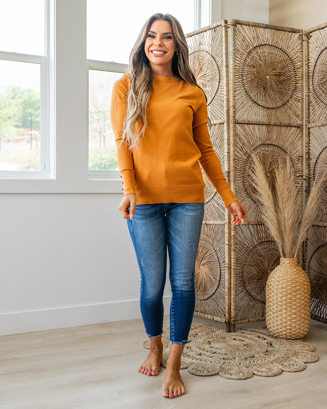 NEW! Staci Fine Knit Sweater with Button Detail - Marigold  Staccato   