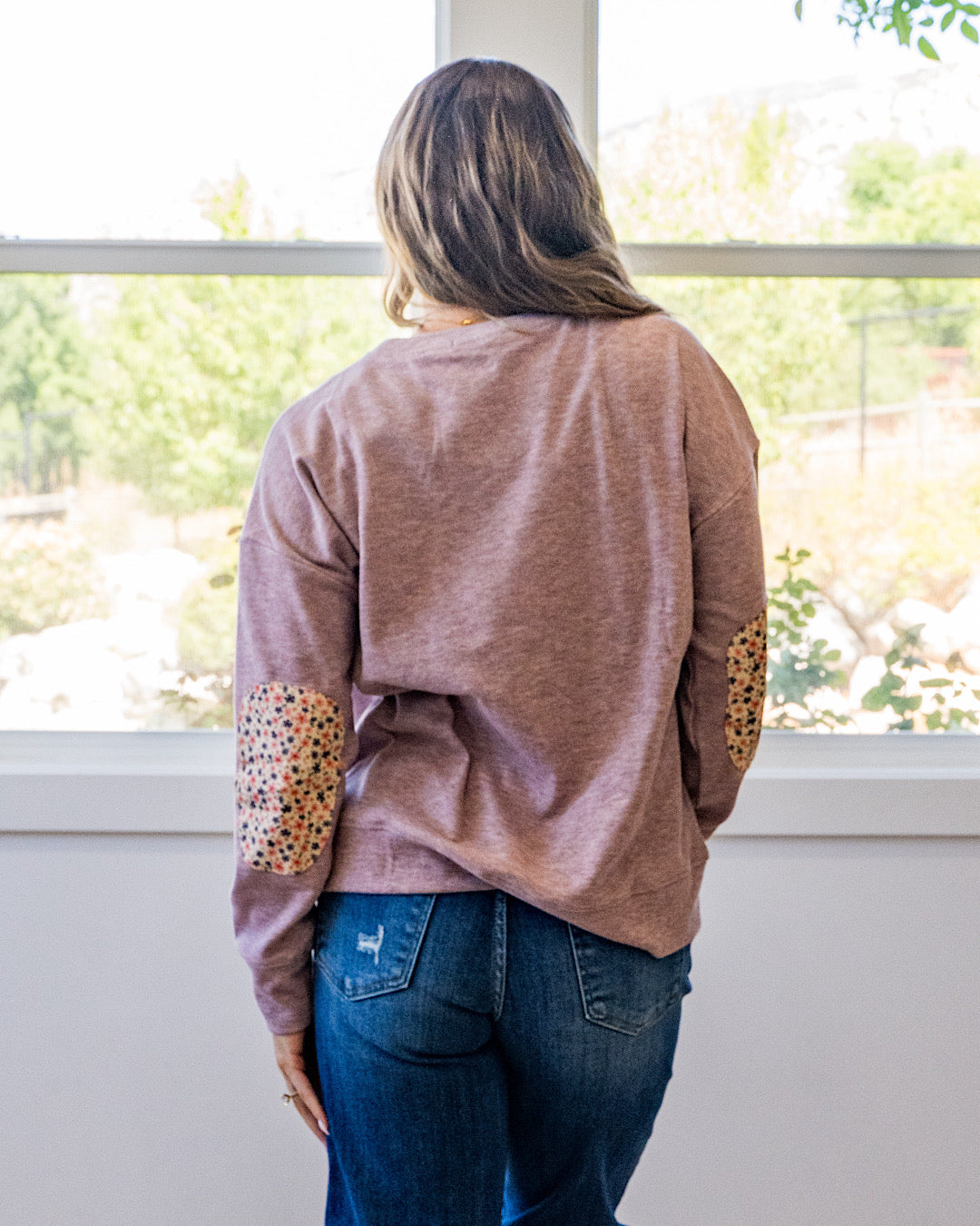NEW! Laurel Elbow Patch Brushed Top - Dusty Lavender Staccato
