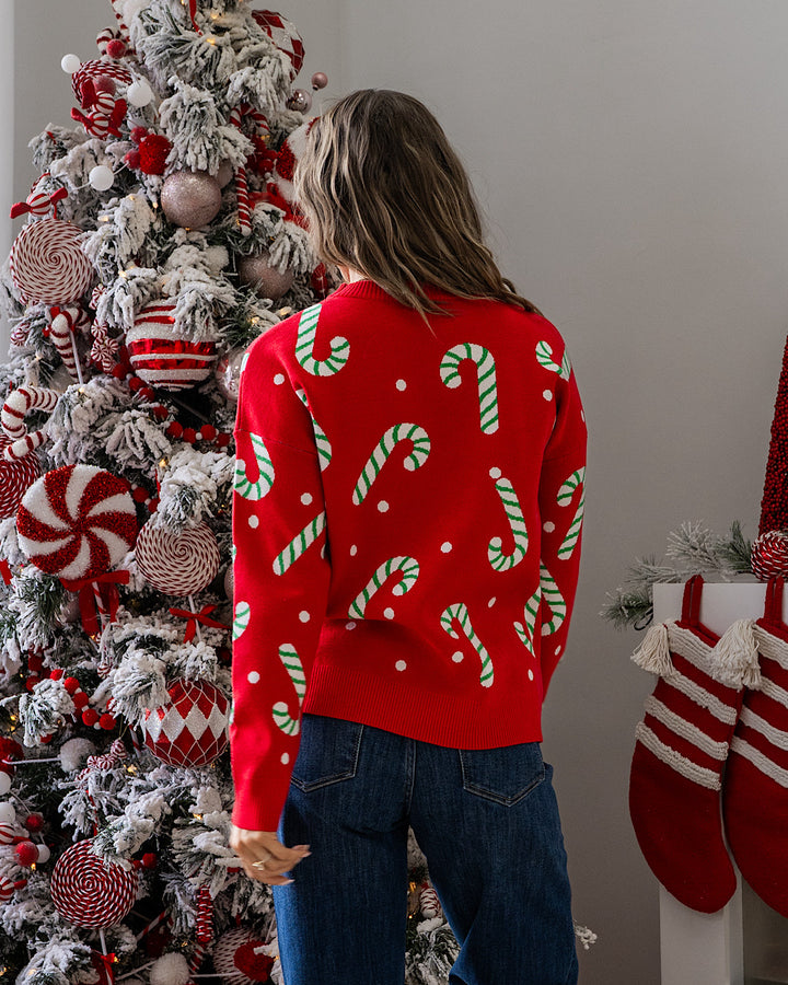 NEW! Christmas Candy Cane Sweater - Red Staccato