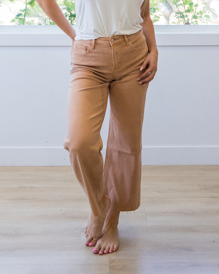 NEW! Vervet Skye Wide Leg Non Distressed Crop Jeans - Mocha
