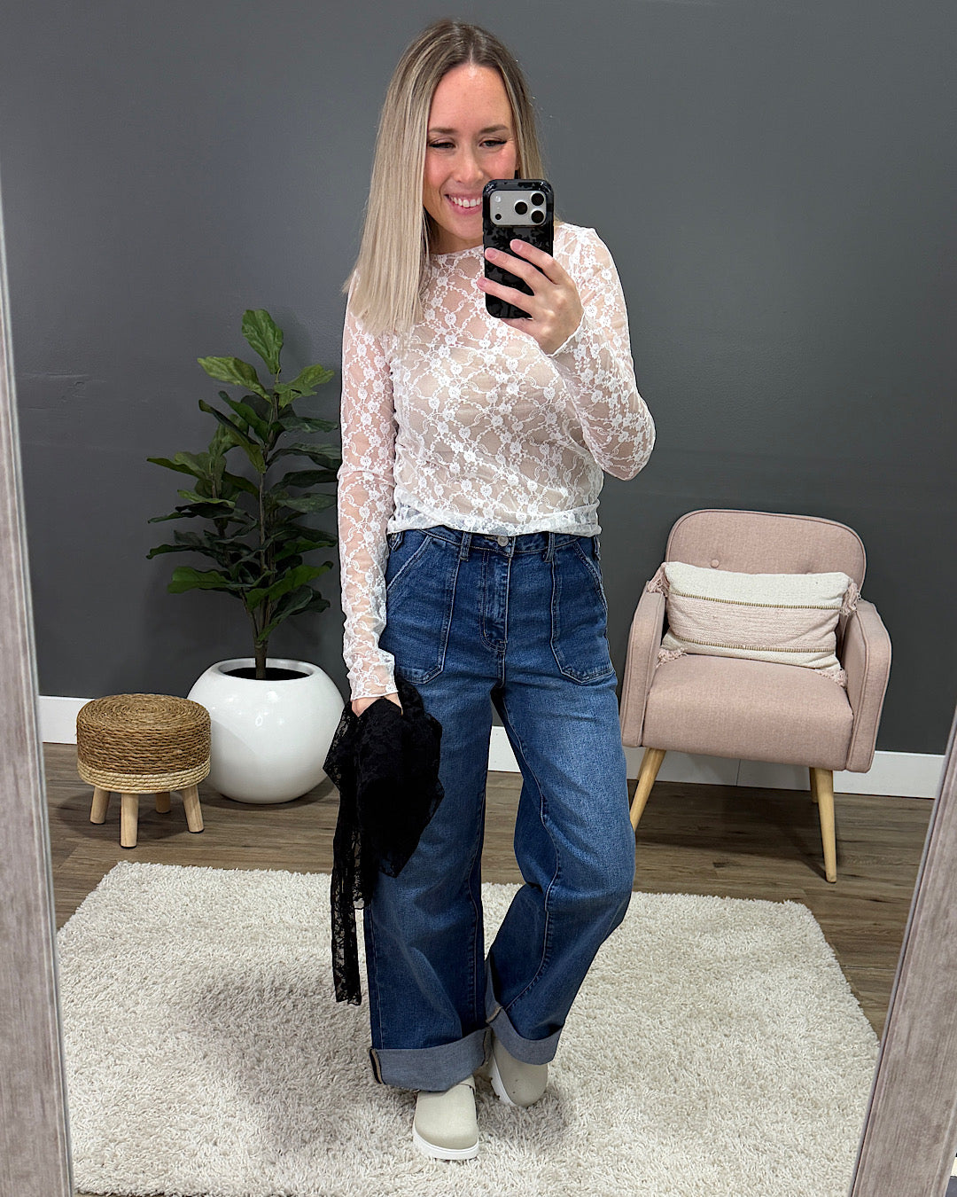 NEW! Cloud Nine Long Sleeve Floral Lace Top - Ivory