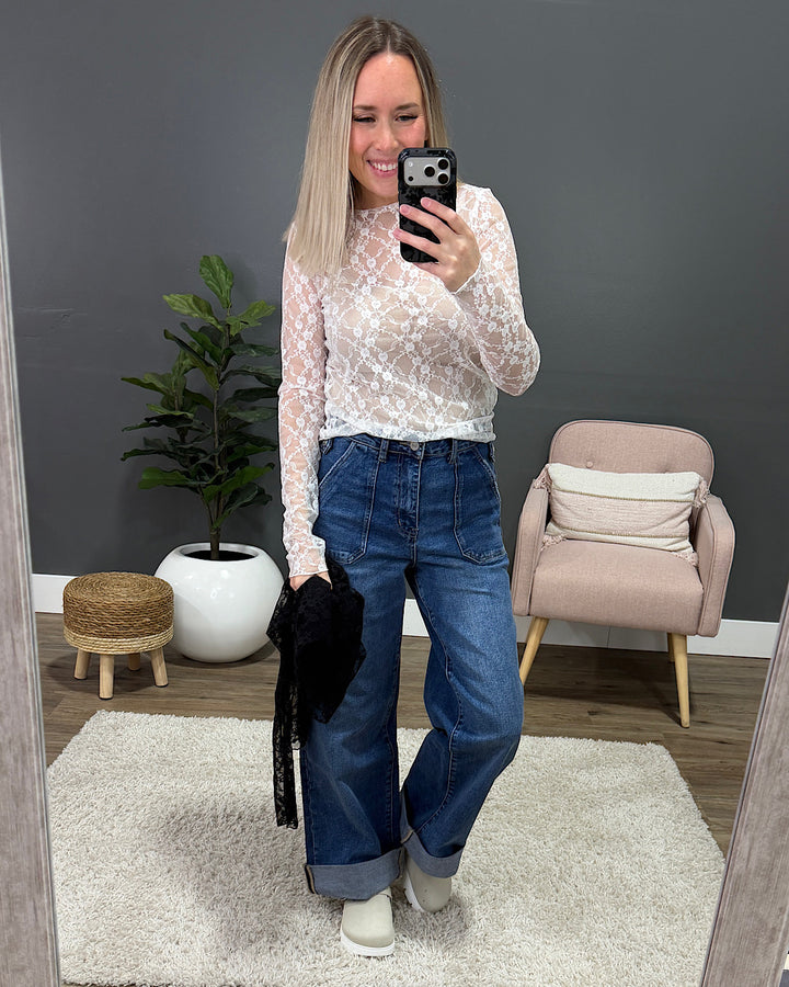 NEW! Cloud Nine Long Sleeve Floral Lace Top - Ivory