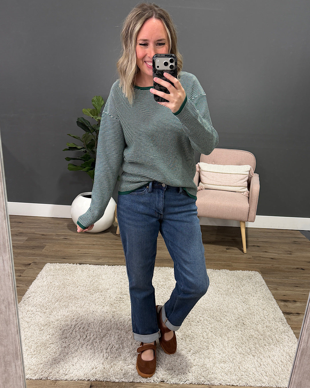 NEW! Evelyn Striped Sweater - Forest Staccato