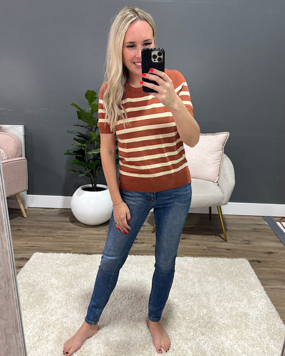 Heidi Short Sleeve Striped Sweater - Rust  Be Cool   