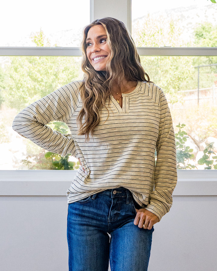 NEW! Estelle Brushed Striped Top - Ivory Staccato