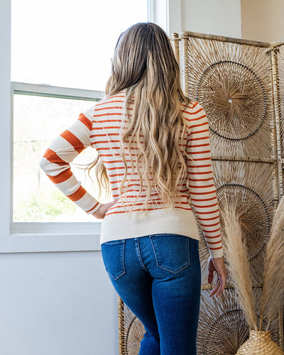 Kimberly Contrast Stripe Knit Top - Rust & Oatmeal  Bibi   