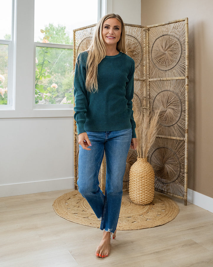 NEW! Called It All Off Washed Waffle Knit Sweater - Teal