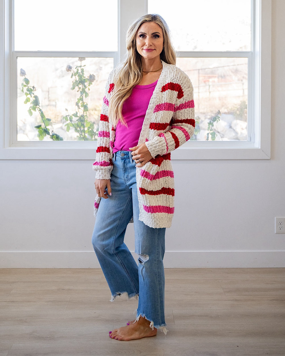 NEW! Valentine's Day Stripe Open Front Cardigan Michelle Mae