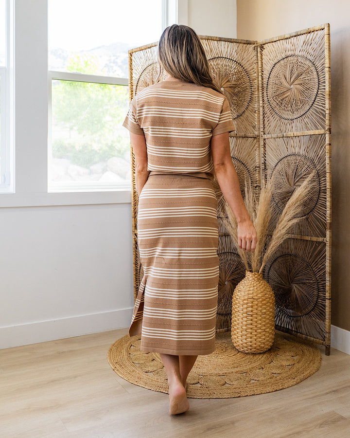 Striped Sweater Top and Skirt Set - Mocha & Cream Wishlist