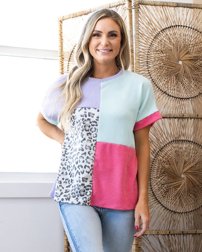 NEW! Daphne Leopard Corded Color Block Top - Lavender  Lovely Melody   