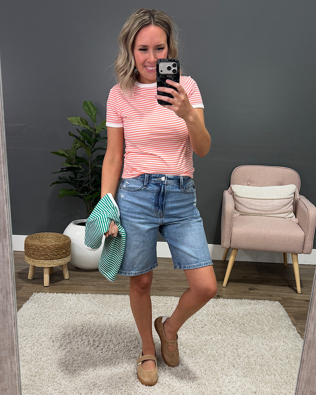 Sammy Striped Short Sleeve Top - Kelly Green Zenana