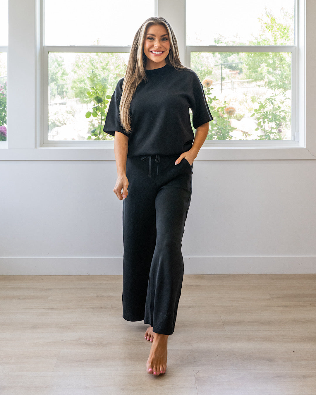 NEW! Kendall Scuba Fabric Wide Leg Pants - Black