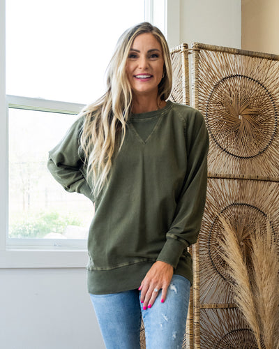 Girlfriend Crewneck Sweatshirt - Dark Olive  Zenana   