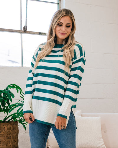 Este Teal Striped Sweater  First Love   